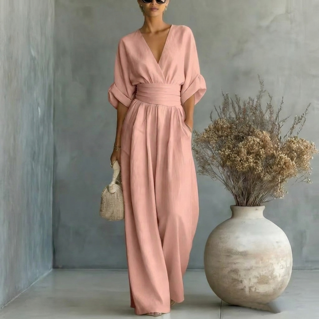 Jumpsuit Damen schwarz figurbetont mit V-Ausschnitt und Puffärmeln - 10 - Atelier-Zofia