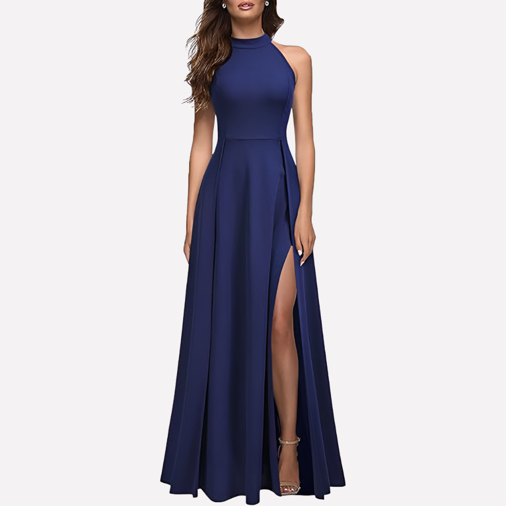 Maxikleid Damen blau figurbetont mit Schlitz - 1 - Atelier-Zofia