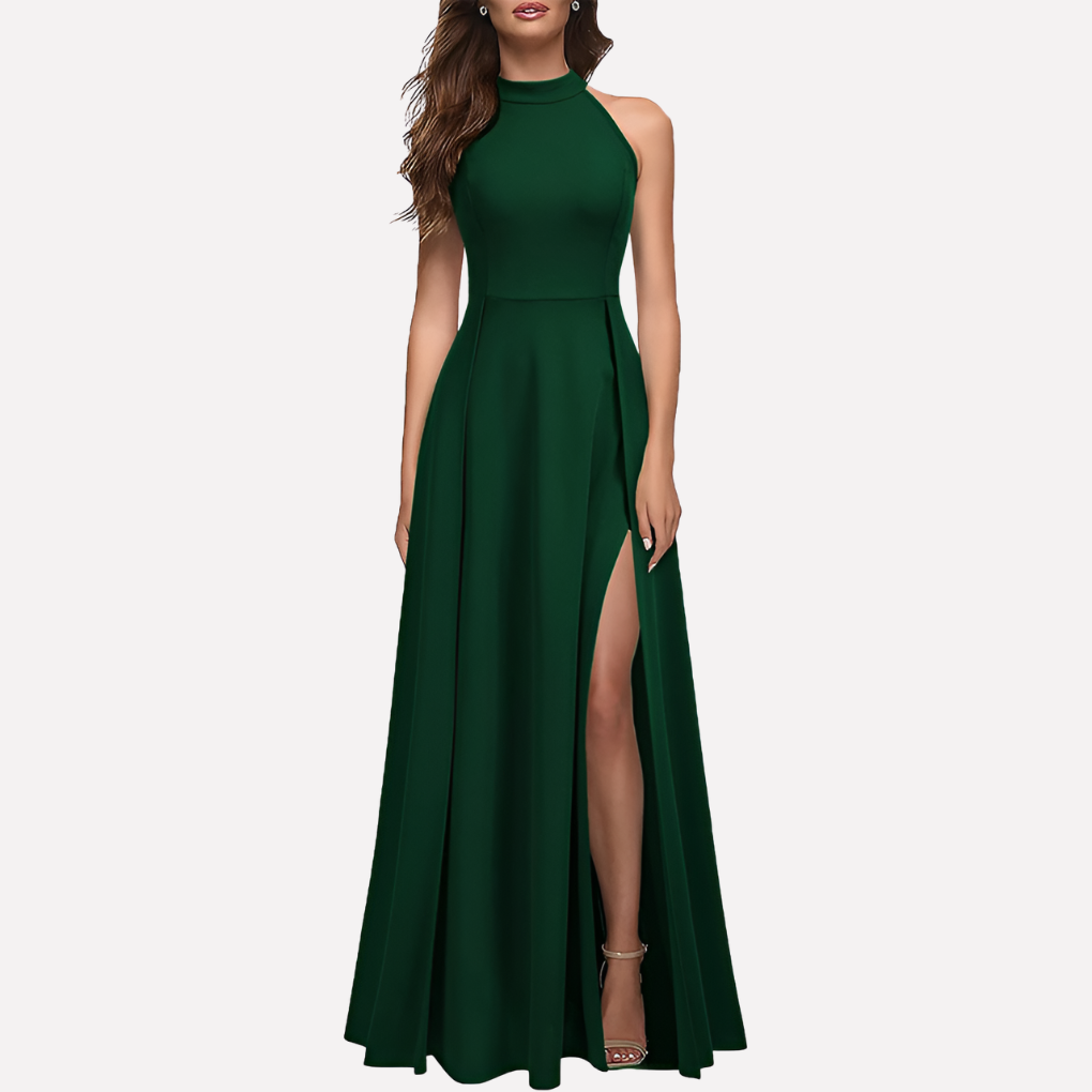 Maxikleid Damen blau figurbetont mit Schlitz - 2 - Atelier-Zofia