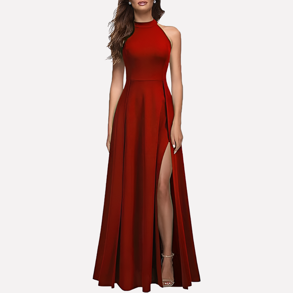 Maxikleid Damen blau figurbetont mit Schlitz - 3 - Atelier-Zofia