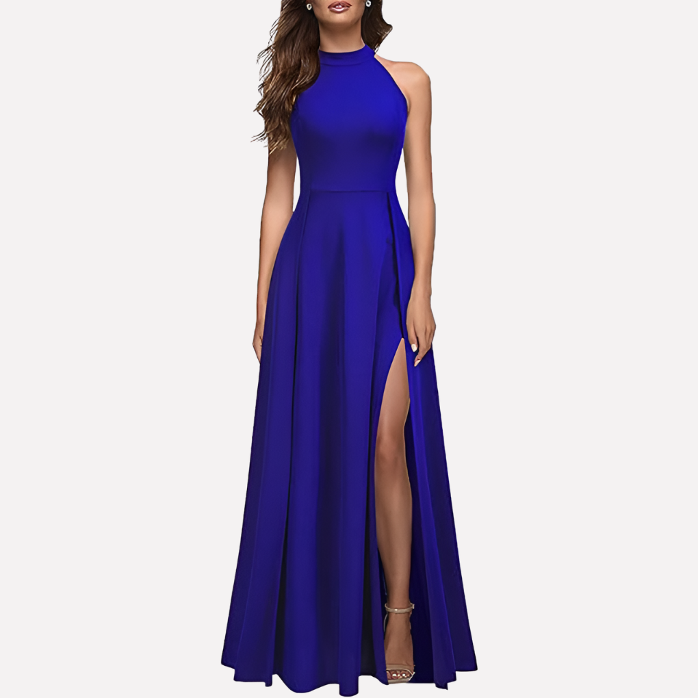 Maxikleid Damen blau figurbetont mit Schlitz - 4 - Atelier-Zofia