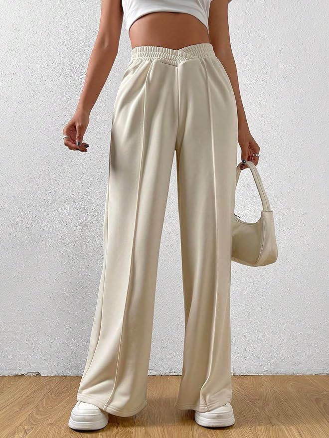 Hose Damen beige weit geschnitten mit elastischem Bund - 3 - Atelier-Zofia