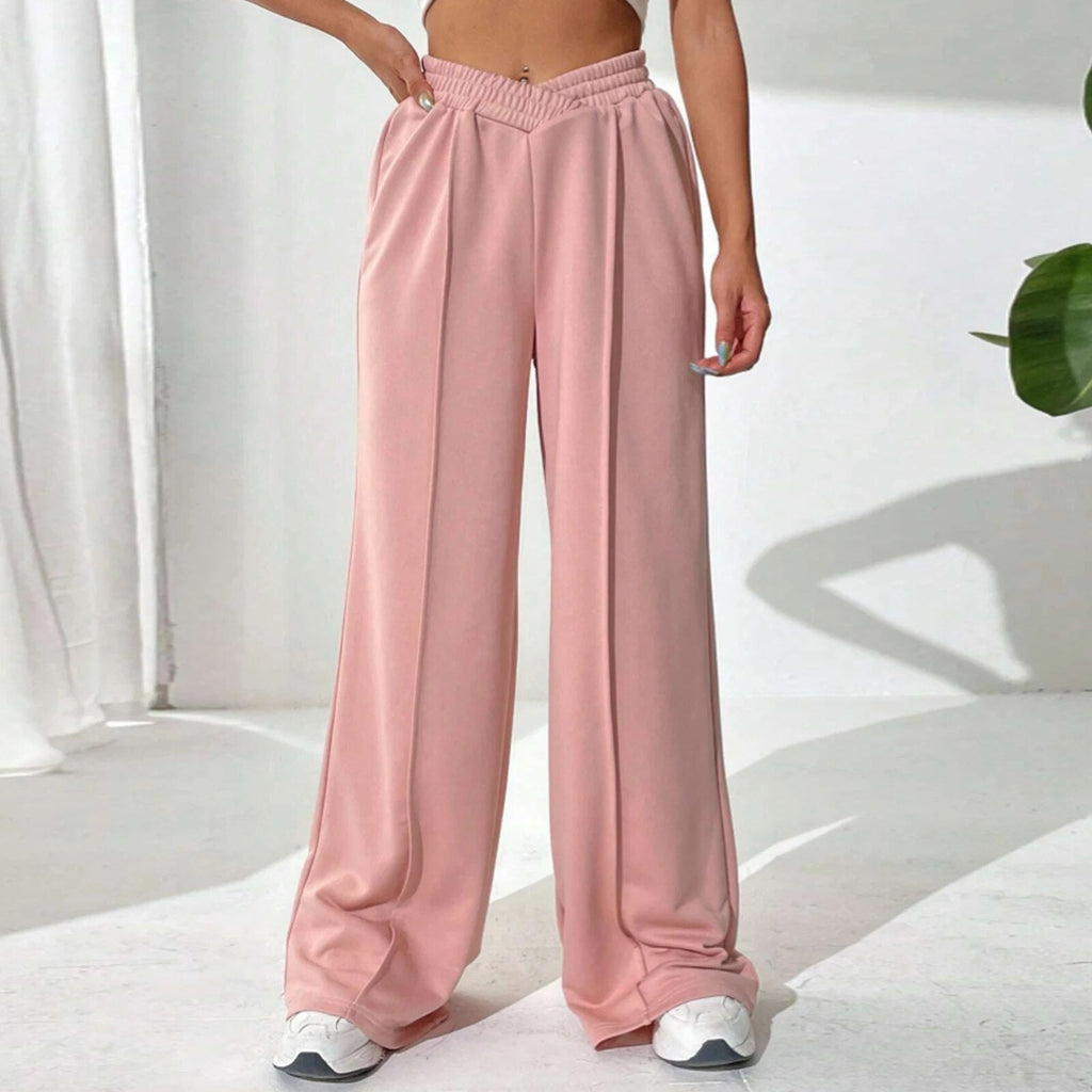 Hose Damen beige weit geschnitten mit elastischem Bund - 5 - Atelier-Zofia