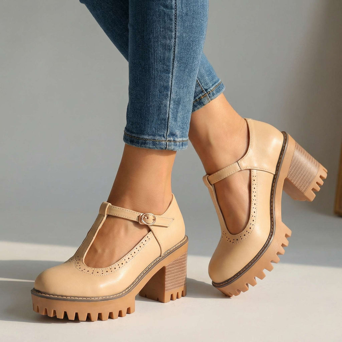 Heels Damen schwarz figurbetont mit T-Strap und Blockabsatz - 4 - Atelier-Zofia