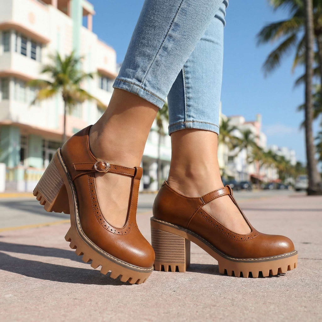 Heels Damen schwarz figurbetont mit T-Strap und Blockabsatz - 13 - Atelier-Zofia
