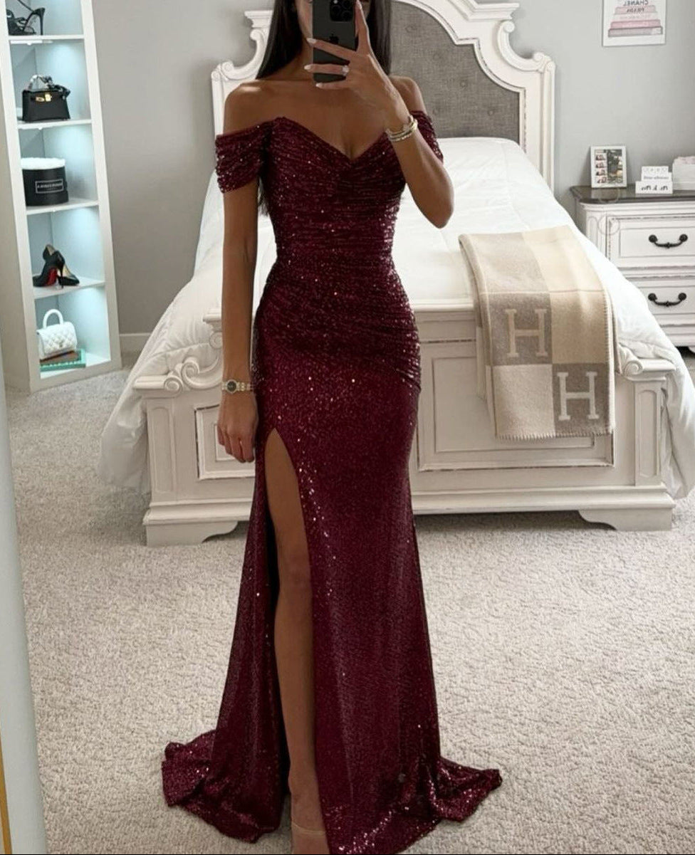 Maxikleid Damen blau figurbetont mit V-Ausschnitt und Seitenschlitz - 4 - Atelier-Zofia