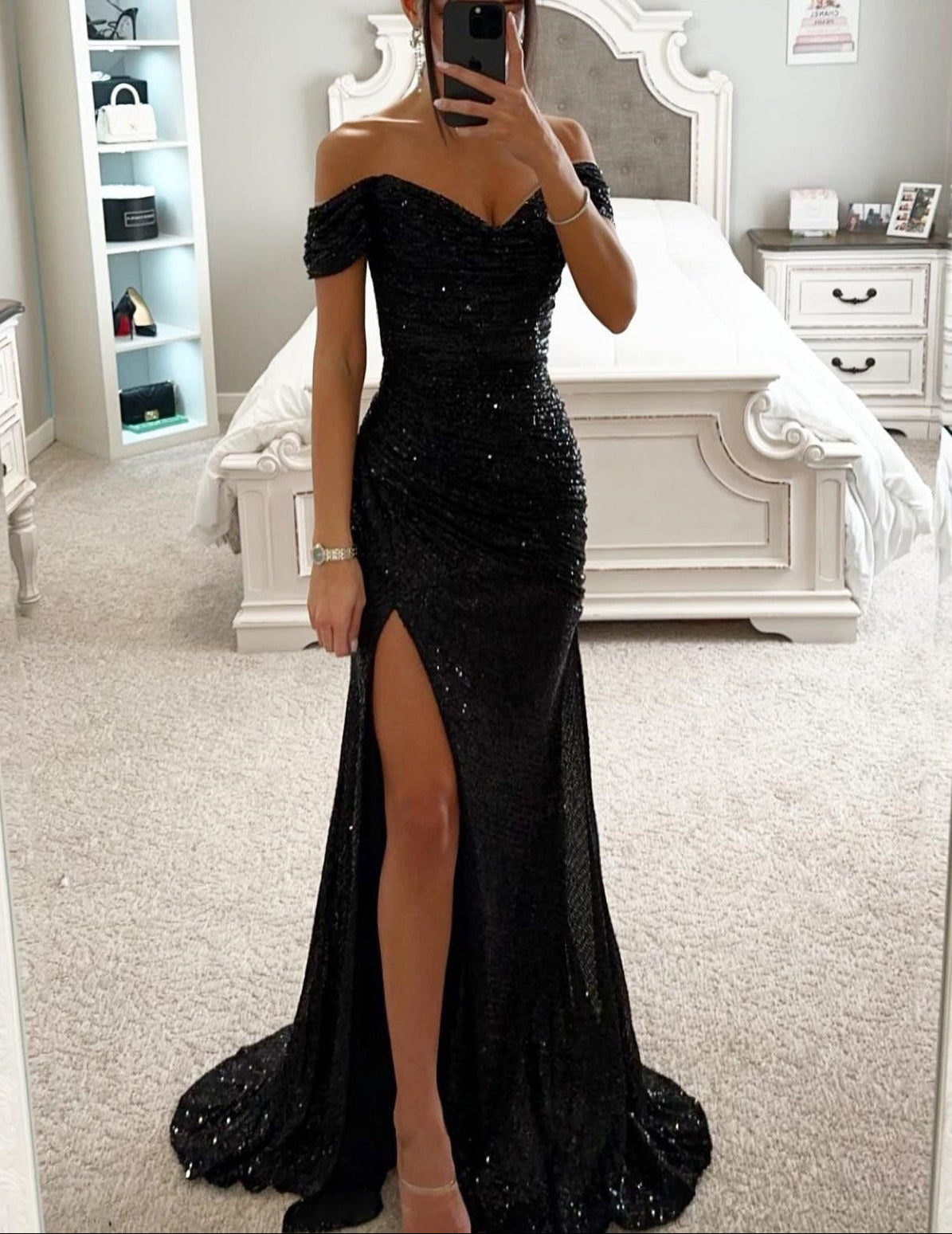 Maxikleid Damen blau figurbetont mit V-Ausschnitt und Seitenschlitz - 6 - Atelier-Zofia