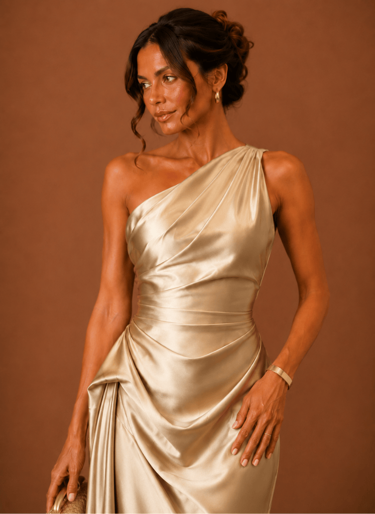 Abendkleid Damen himmelblau figurbetont mit asymmetrischem Ausschnitt - 4 - Atelier-Zofia