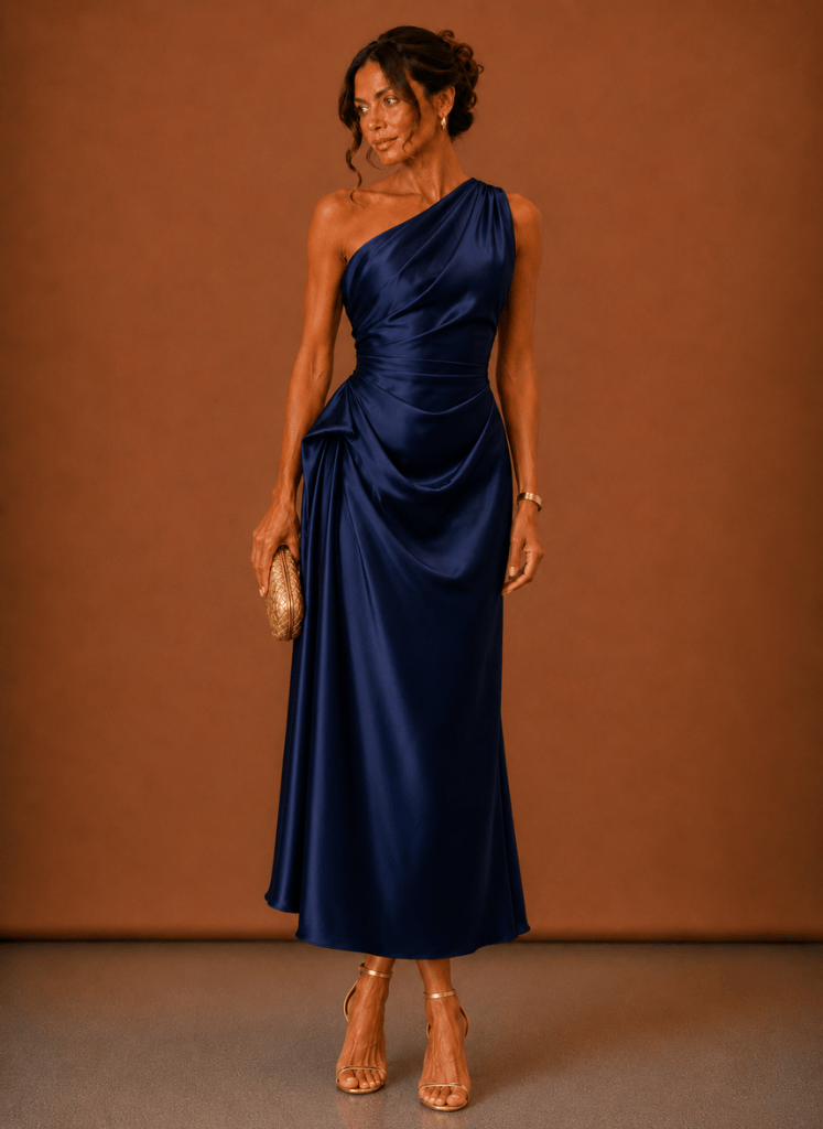 Abendkleid Damen himmelblau figurbetont mit asymmetrischem Ausschnitt - 14 - Atelier-Zofia