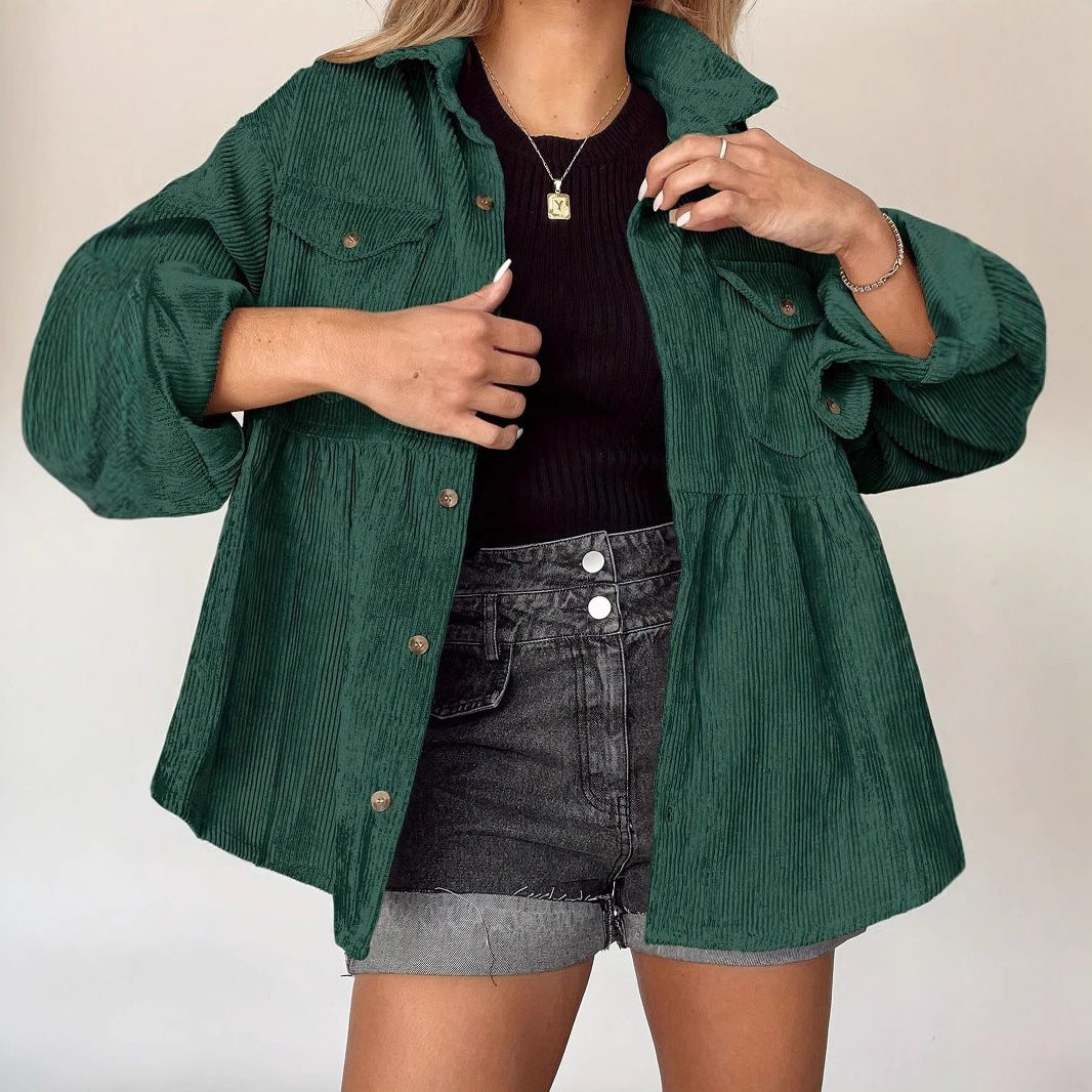 Bluse Damen burgunderrot tailliert mit Knopfleiste und Taschen - 4 - Atelier-Zofia