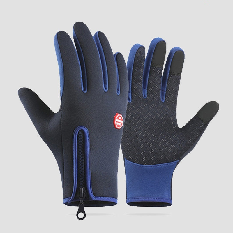 Herren Handschuhe blau mit rutschfestem Grip und Reißverschluss - 1 - Atelier-Zofia