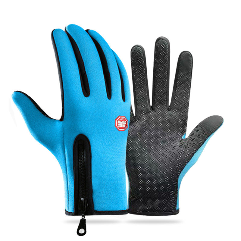 Herren Handschuhe blau mit rutschfestem Grip und Reißverschluss - 3 - Atelier-Zofia