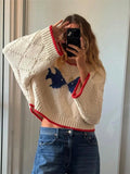 Pullover Damen creme oversized mit buntem Design - 2 - Atelier-Zofia