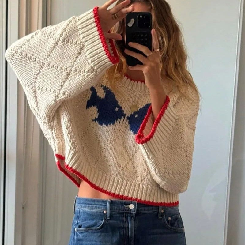 Pullover Damen creme oversized mit buntem Design - 8 - Atelier-Zofia