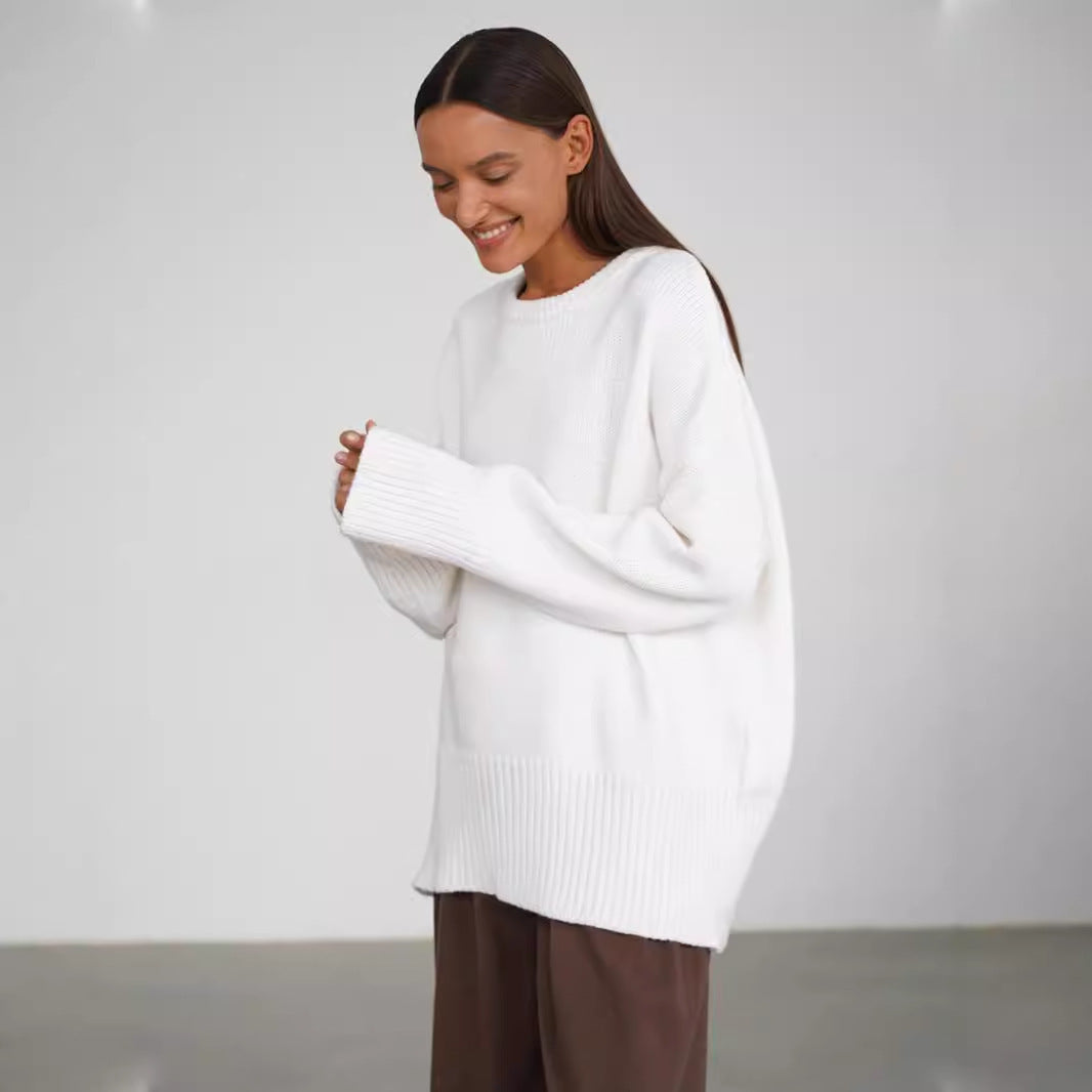 Pullover Damen weiß oversize mit langen Ärmeln - 3 - Atelier-Zofia