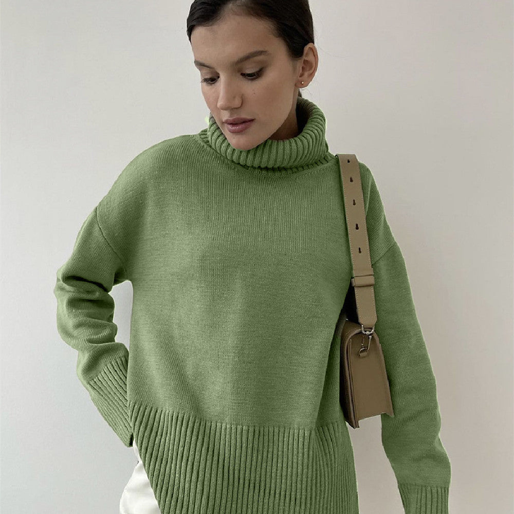Pullover Damen mint hochtailliert mit Stehkragen - 2 - Atelier-Zofia