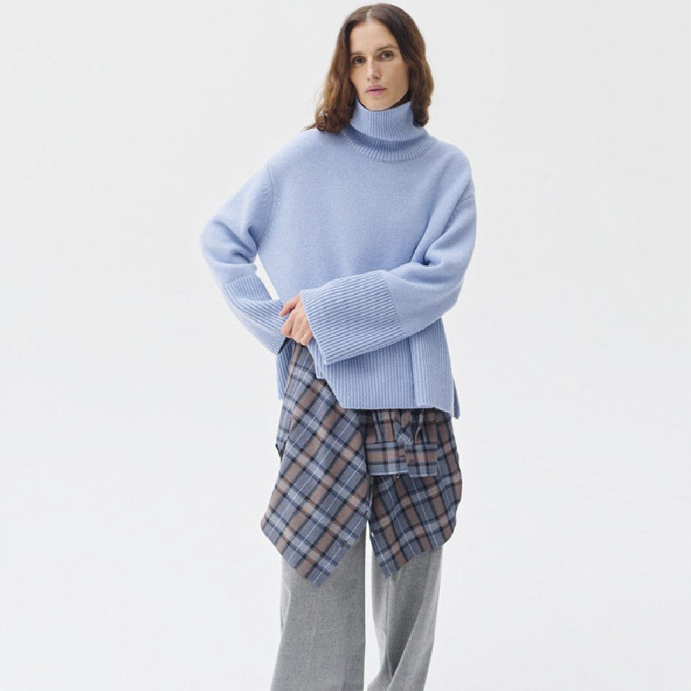 Pullover Damen mint hochtailliert mit Stehkragen - 3 - Atelier-Zofia