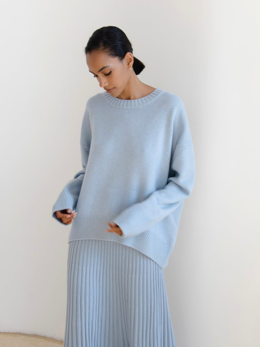Pullover Damen blau weit mit Rundhalsausschnitt - 6 - Atelier-Zofia