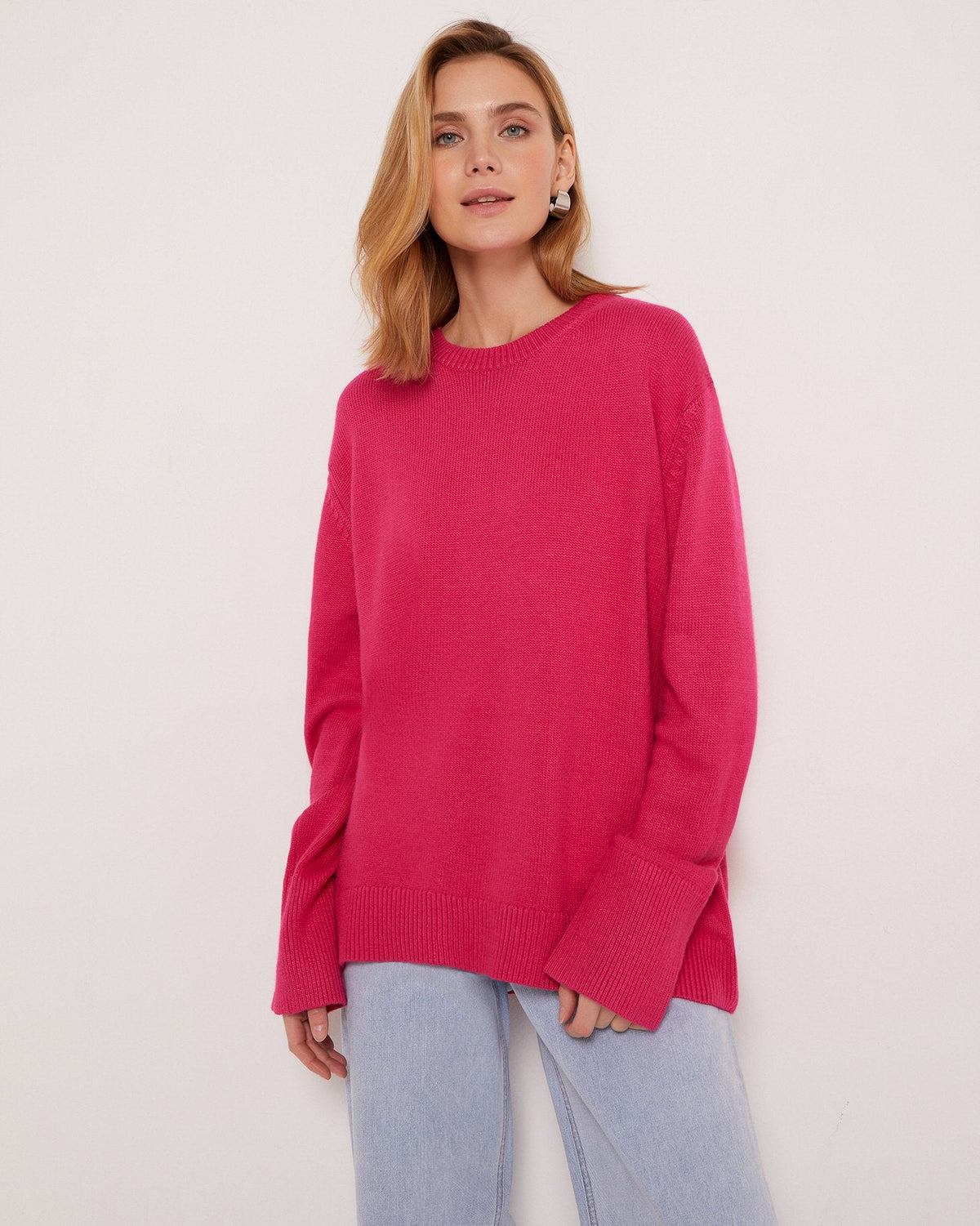 Pullover Damen blau weit mit Rundhalsausschnitt - 7 - Atelier-Zofia