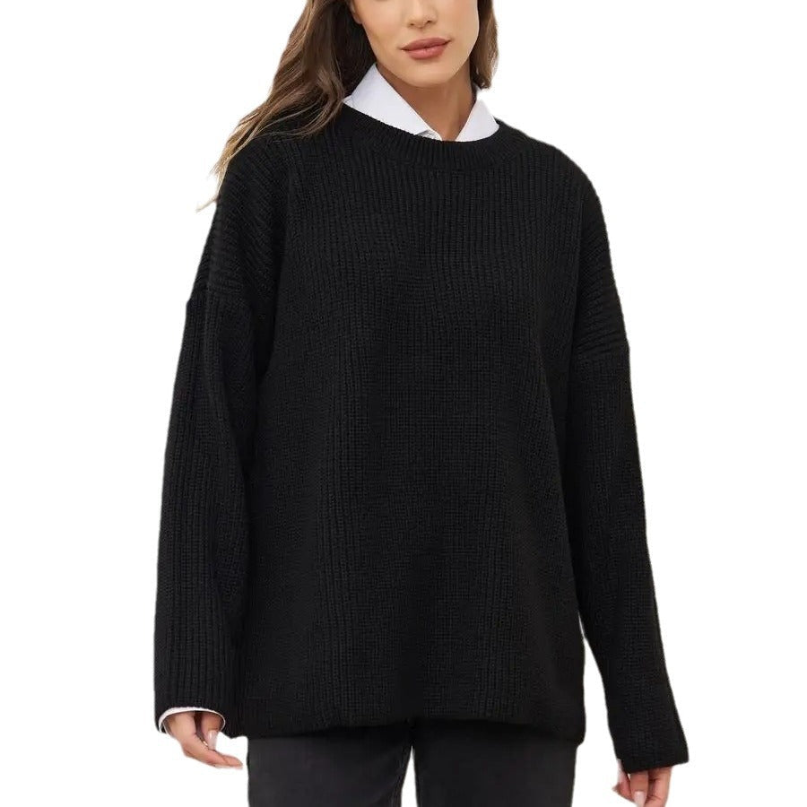 Pullover Damen beige weit mit Rundhalsausschnitt - 9 - Atelier-Zofia