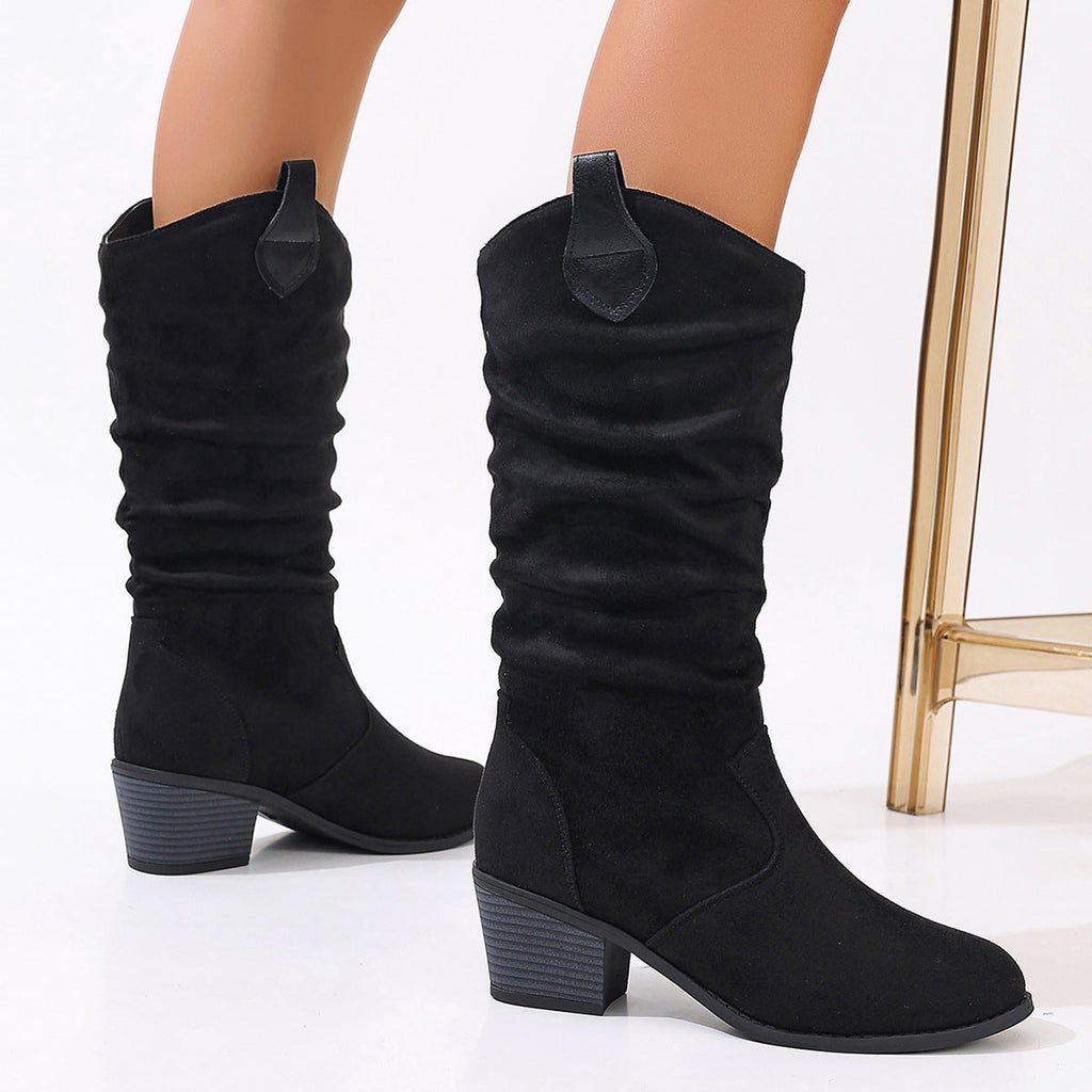 Stiefel Damen schwarz figurbetont mit Blockabsatz - 3 - Atelier-Zofia