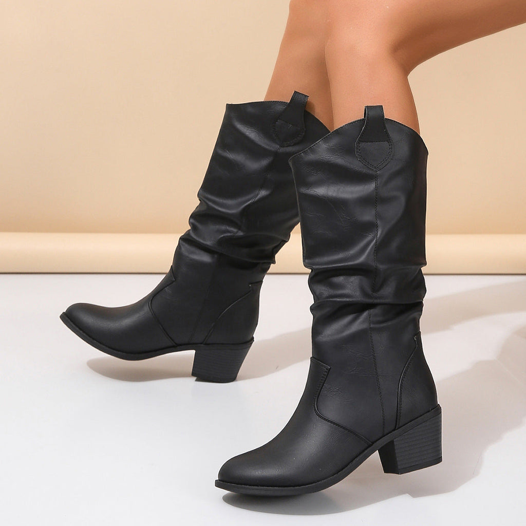 Stiefel Damen schwarz figurbetont mit Blockabsatz - 5 - Atelier-Zofia