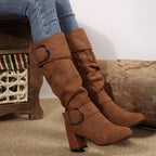 Damen Stiefel schwarz figurbetont mit Chunky Absatz und Schnallen - 4 - Atelier-Zofia