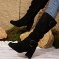 Damen Stiefel schwarz figurbetont mit Chunky Absatz und Schnallen - 6 - Atelier-Zofia