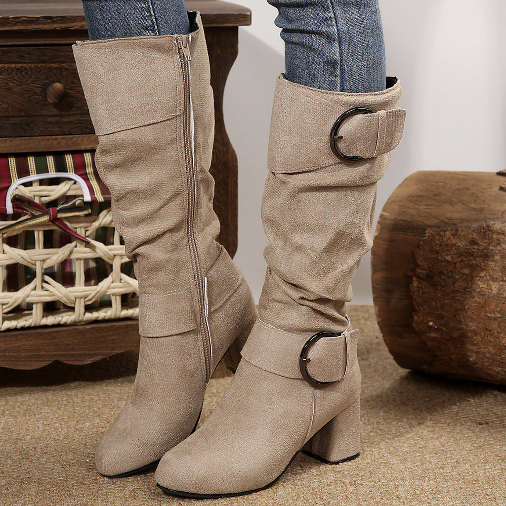 Damen Stiefel schwarz figurbetont mit Chunky Absatz und Schnallen - 7 - Atelier-Zofia