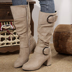 Damen Stiefel schwarz figurbetont mit Chunky Absatz und Schnallen - 7 - Atelier-Zofia