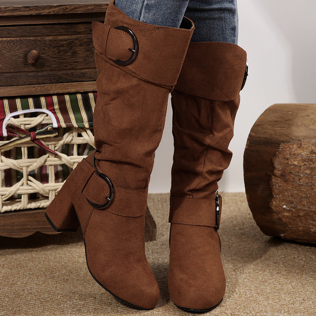 Damen Stiefel schwarz figurbetont mit Chunky Absatz und Schnallen - 8 - Atelier-Zofia