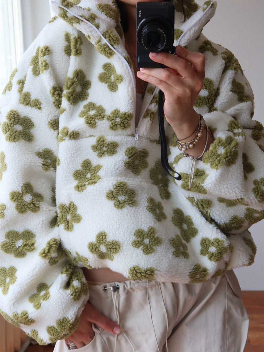 Pullover Damen grün oversized mit Blumenmuster - 2 - Atelier-Zofia
