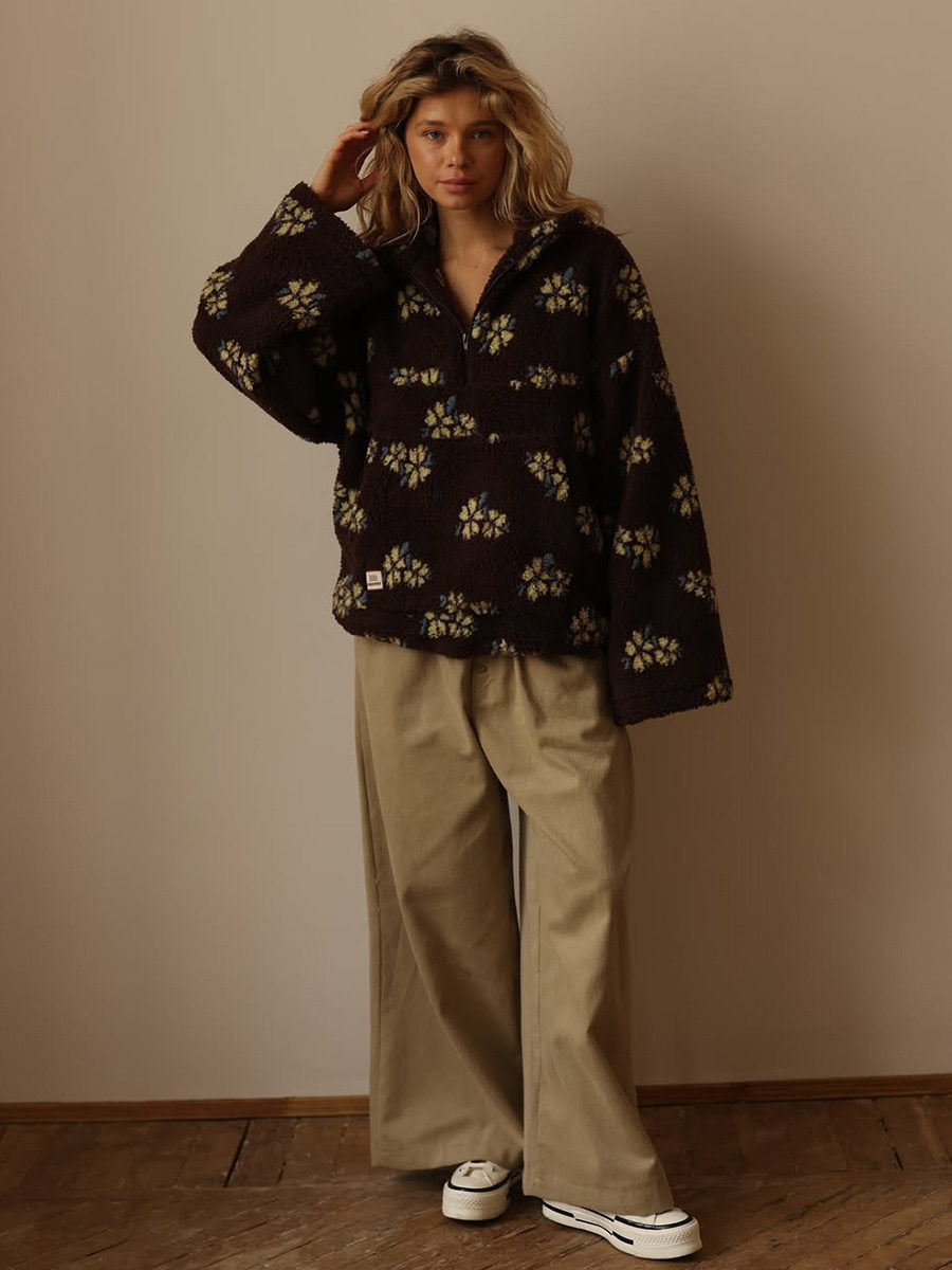 Pullover Damen grün oversized mit Blumenmuster - 3 - Atelier-Zofia