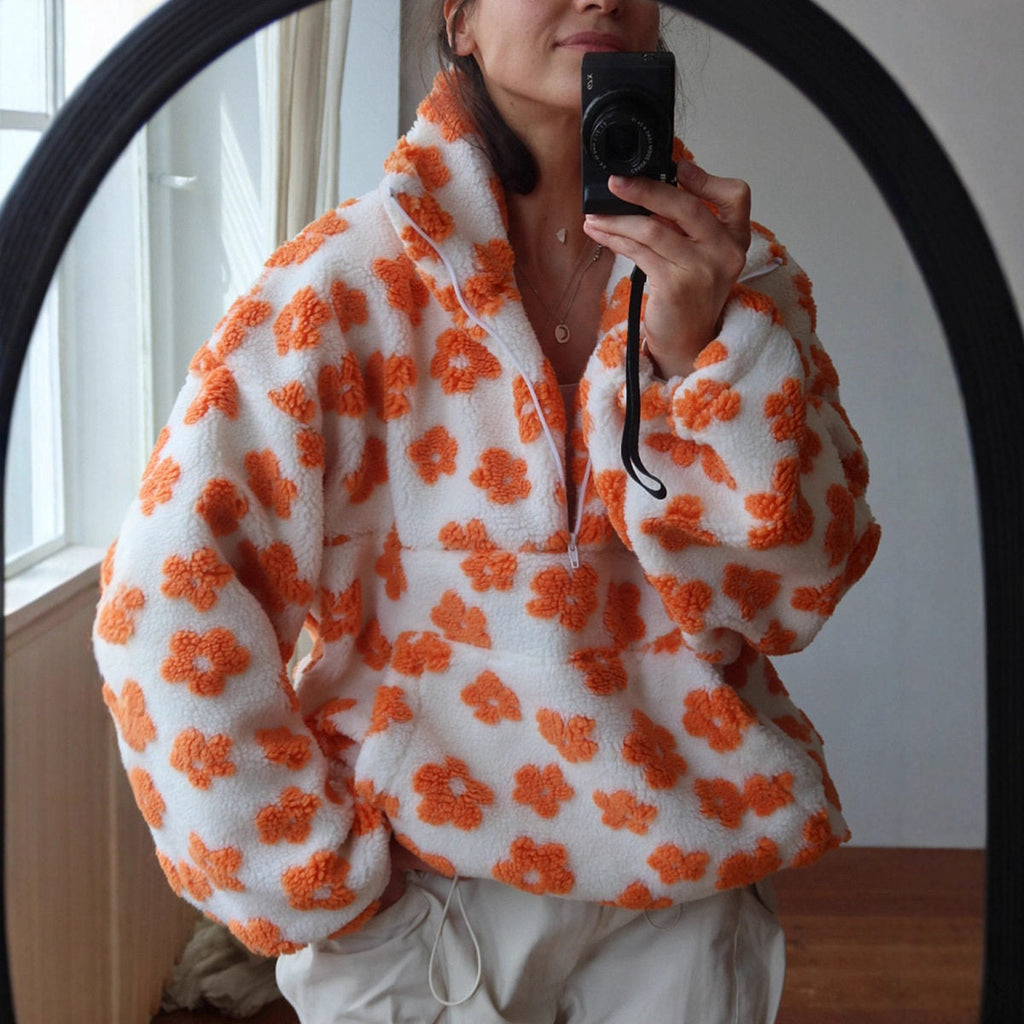 Pullover Damen grün oversized mit Blumenmuster - 5 - Atelier-Zofia
