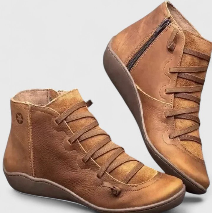Damen Schuhe braun mit Schnürung und Reißverschluss - 1 - Atelier-Zofia