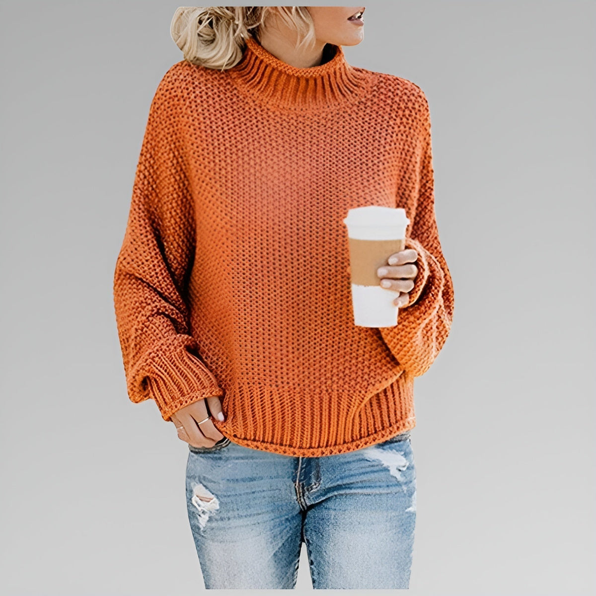 Pullover Damen orange lässig mit Stehkragen - 1 - Atelier-Zofia