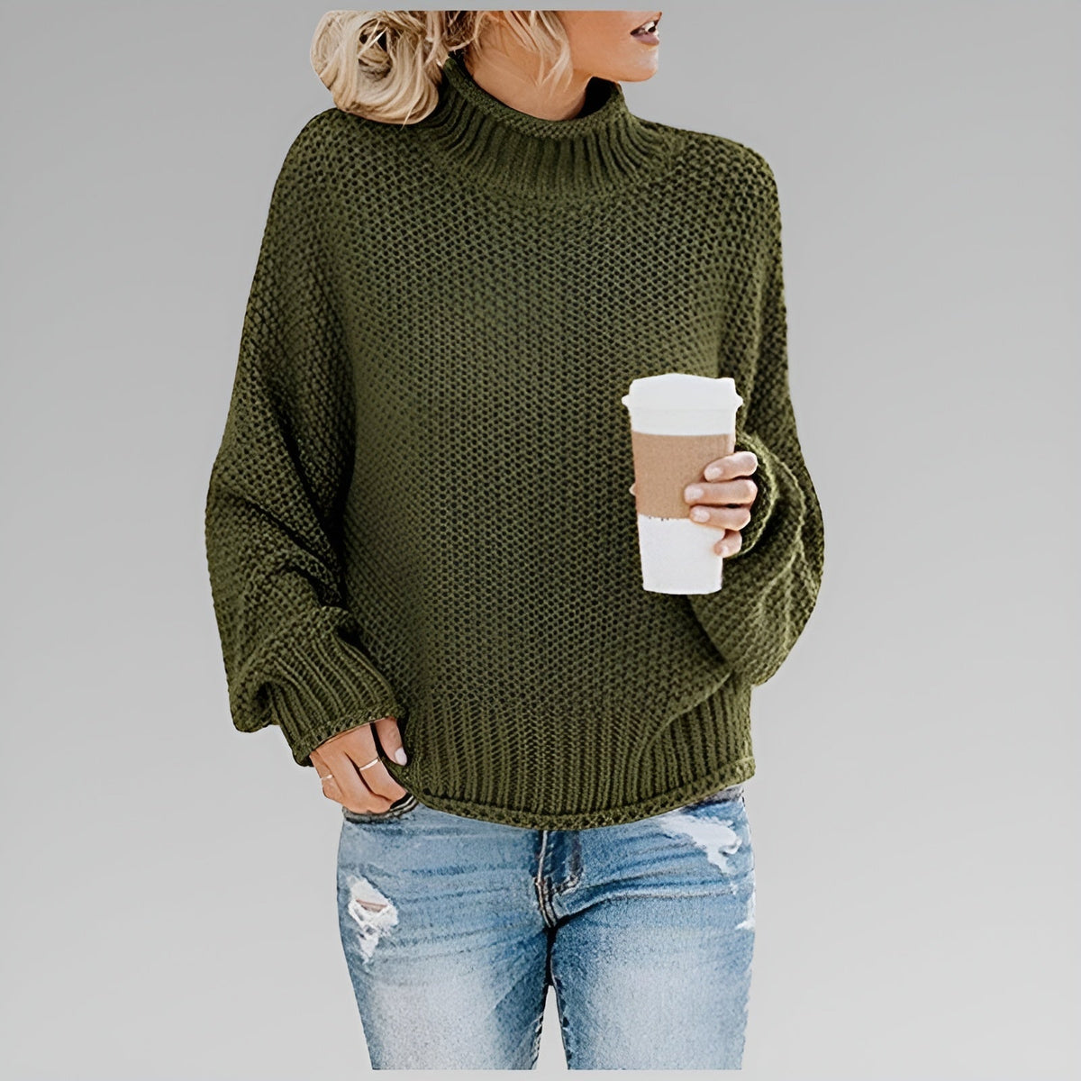 Pullover Damen orange lässig mit Stehkragen - 2 - Atelier-Zofia