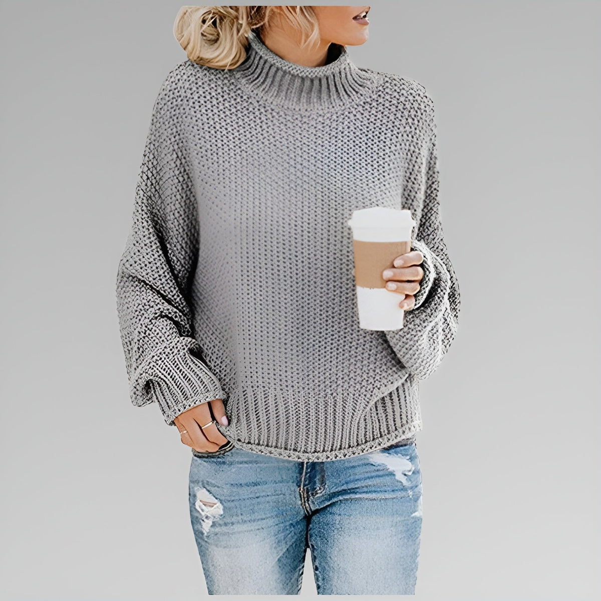 Pullover Damen orange lässig mit Stehkragen - 3 - Atelier-Zofia