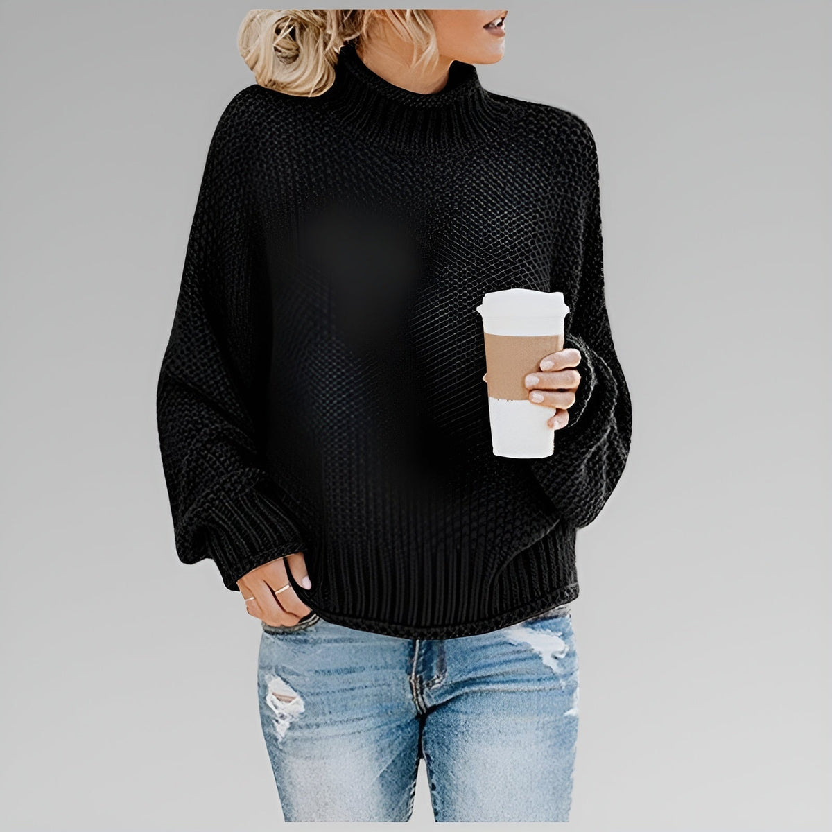 Pullover Damen orange lässig mit Stehkragen - 4 - Atelier-Zofia