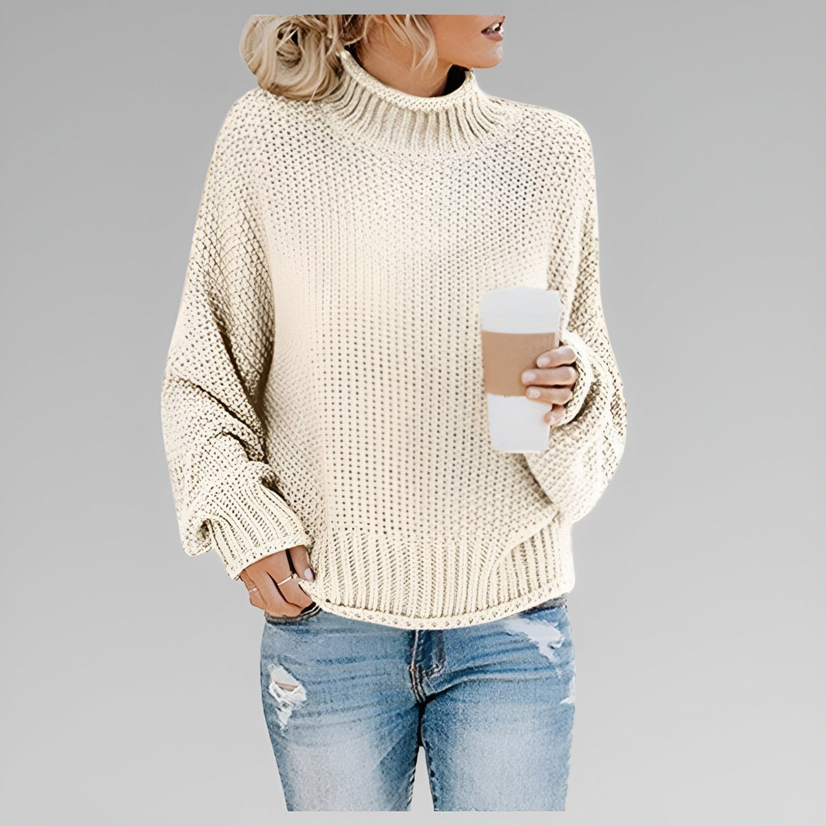 Pullover Damen orange lässig mit Stehkragen - 6 - Atelier-Zofia