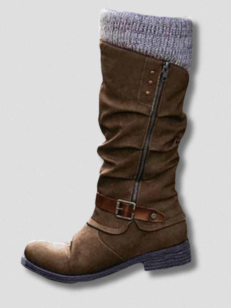 Boots Damen schwarz figurbetont mit Strickbund und Schnalle - 4 - Atelier-Zofia
