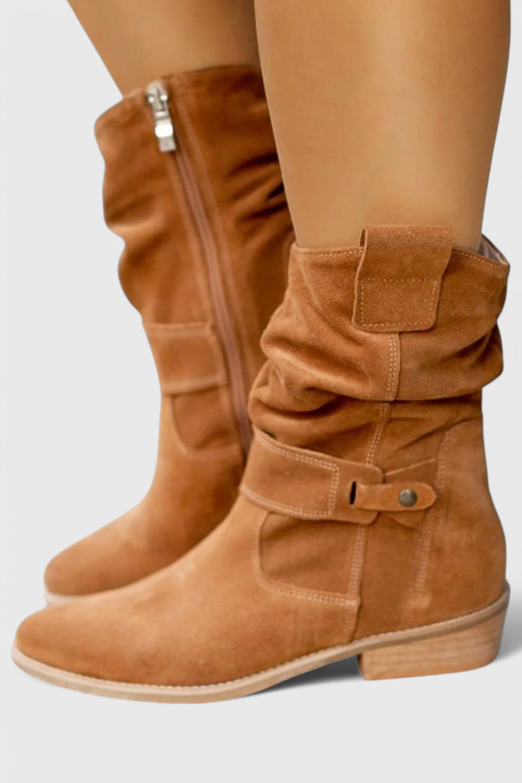 Stiefeletten Damen braun mit Raffung und Reißverschluss - 1 - Atelier-Zofia