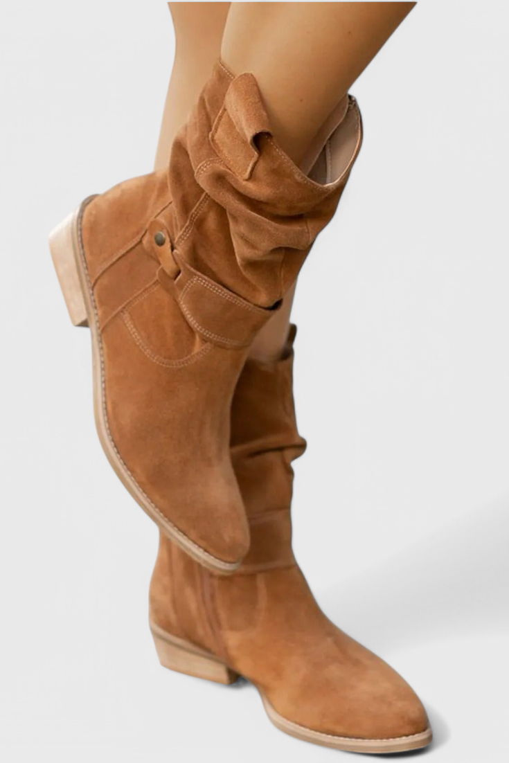 Stiefeletten Damen braun mit Raffung und Reißverschluss - 2 - Atelier-Zofia