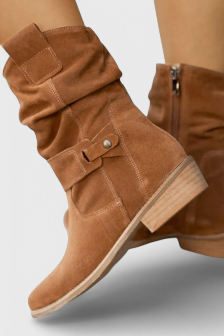 Stiefeletten Damen braun mit Raffung und Reißverschluss - 3 - Atelier-Zofia