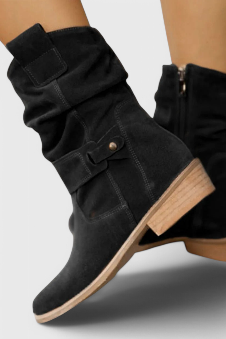 Stiefeletten Damen braun mit Raffung und Reißverschluss - 4 - Atelier-Zofia