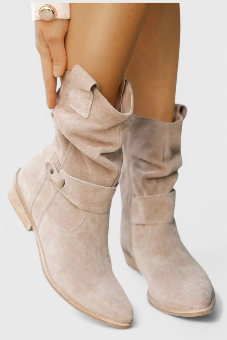 Stiefeletten Damen braun mit Raffung und Reißverschluss - 5 - Atelier-Zofia