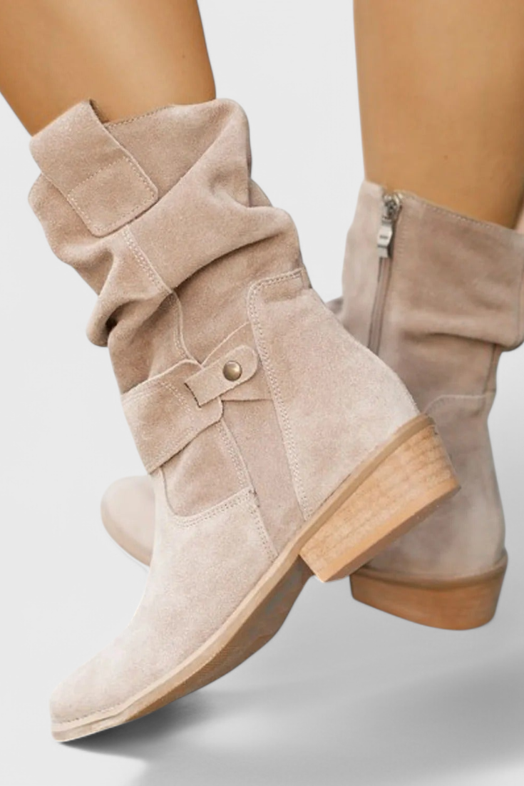 Stiefeletten Damen braun mit Raffung und Reißverschluss - 6 - Atelier-Zofia