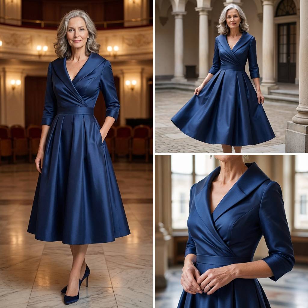 Abendkleid Damen burgunderrot figurbetont mit V-Ausschnitt und ¾-Ärmeln - 2 - Atelier-Zofia