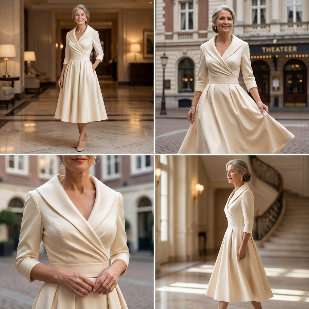 Abendkleid Damen burgunderrot figurbetont mit V-Ausschnitt und ¾-Ärmeln - 4 - Atelier-Zofia