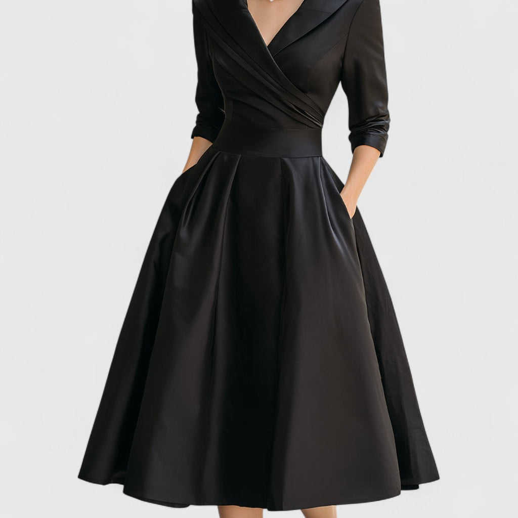 Abendkleid Damen burgunderrot figurbetont mit V-Ausschnitt und ¾-Ärmeln - 6 - Atelier-Zofia